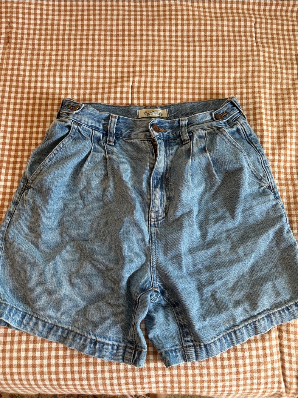 Madewell Light Blue Pleated High-Rise Denim Shorts